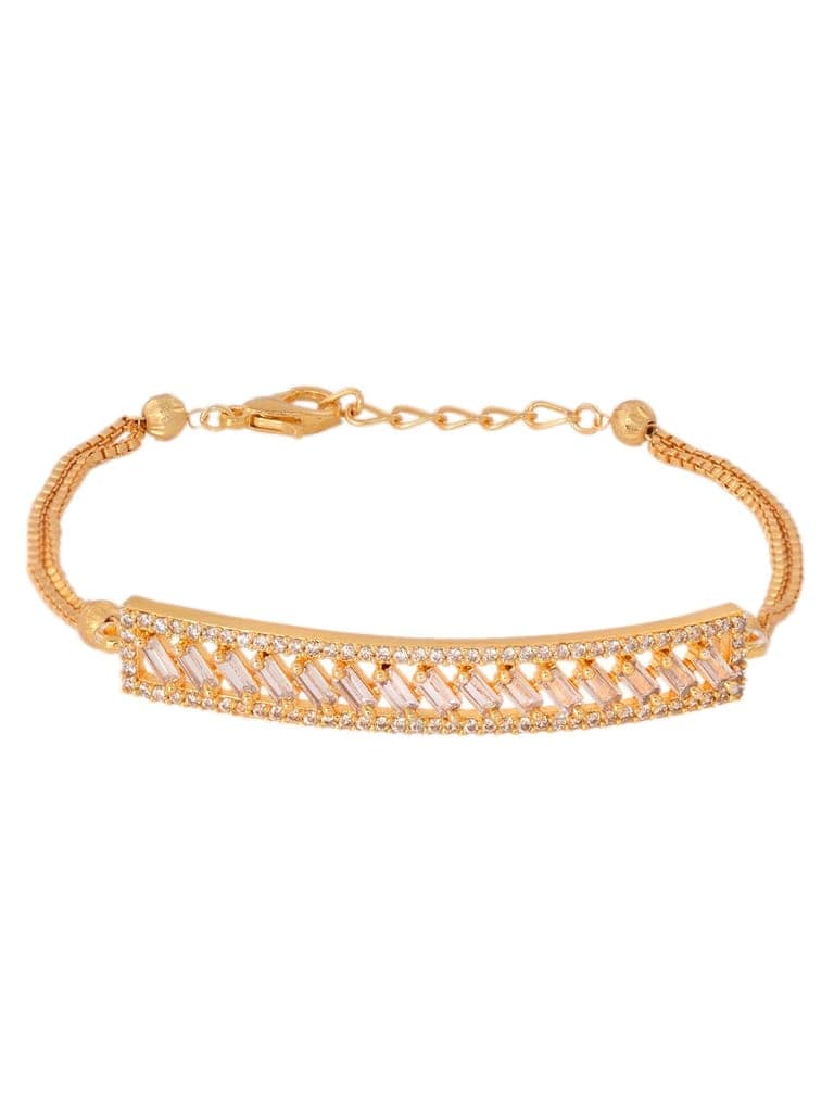 Gold Toned White Ad Studded Sleek Wraparound Bracelet view 8