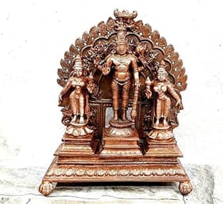 Searchers Paradise - Copper Idols Srinivasa Perumal with Sridevi and Bhudevi with Dasavadhara Prabhavali ,7.2 inches, Copper Handmade 1800 Grams, Patina Antique Finish, Pack of 1 Piece