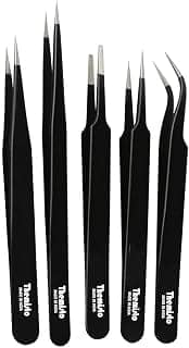 THEMISTO - built with passion 5 in 1 Satinless Steel Tweezer Set (Powder Coated), Black