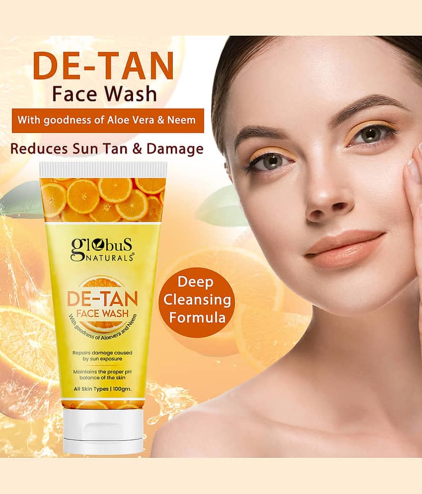 Globus Naturals De Tan Face Wash, Enriched with Neem & Aloe Vera, Tan Removal, 100 ml view 2