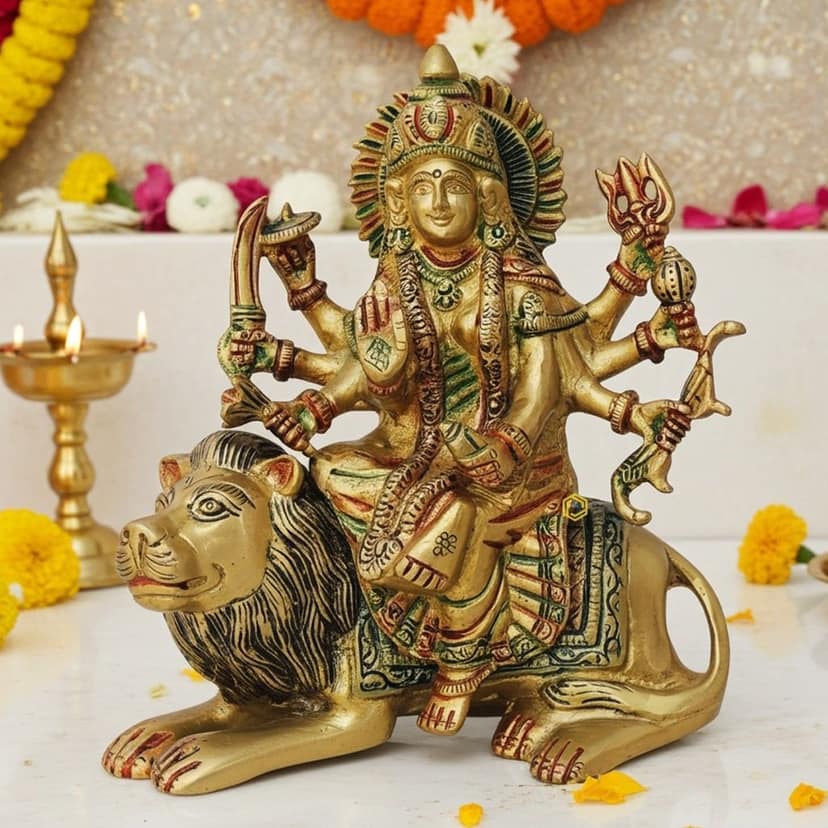 Brass Durga Ji God Idol - Artistic Brass Puja Showpiece, Height : 7 Inch (BSMAS937 S)