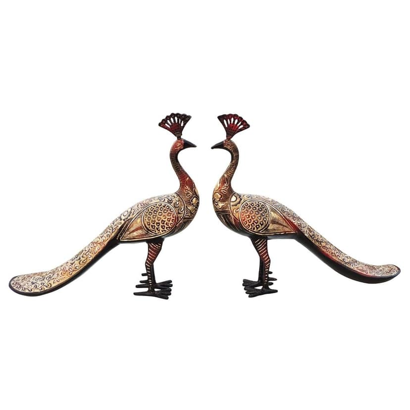 Premium Quality Brass Peacock Pair Statue for Vastu Decor, Height : 13 Inch (ANMAS251 D) view 2