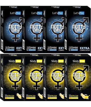 NottyBoy Banana Flavoured and Extra Lubricated Condom (Set of 8, 80 Sheets)