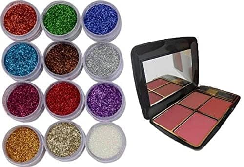 Elecsera Eye Shadow Glitter Powder Set With Blusher in 4 Color (2 Items in the set)