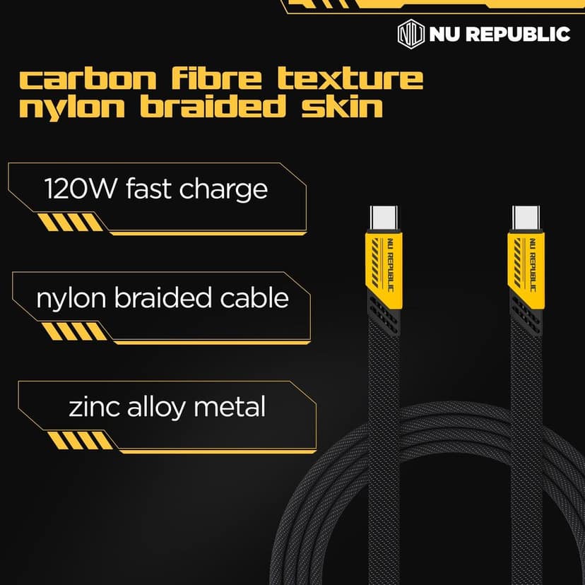 Blaze Fusion 120W Fast Charging Carbon fiber design cable (C-C Type) view 10
