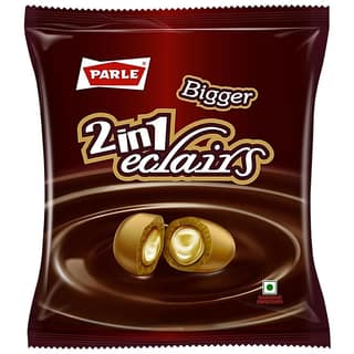 Parle Bigger 2 In 1 Eclairs Toffee - Filled With Chocolate & Caramel, Creamy, 217.8 G (Pack Of 24)