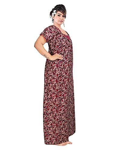 VALENCIA SLEEPWEAR Women's Pure Cotton Printed Maxi Nighty with Pocket Nightdress Night Suit Gown for Women and Girls Nightwear Female for Regular Use Nightgown Free Size view 8