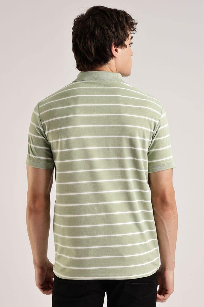 Pollycotton Light Green Striped Polo view 3