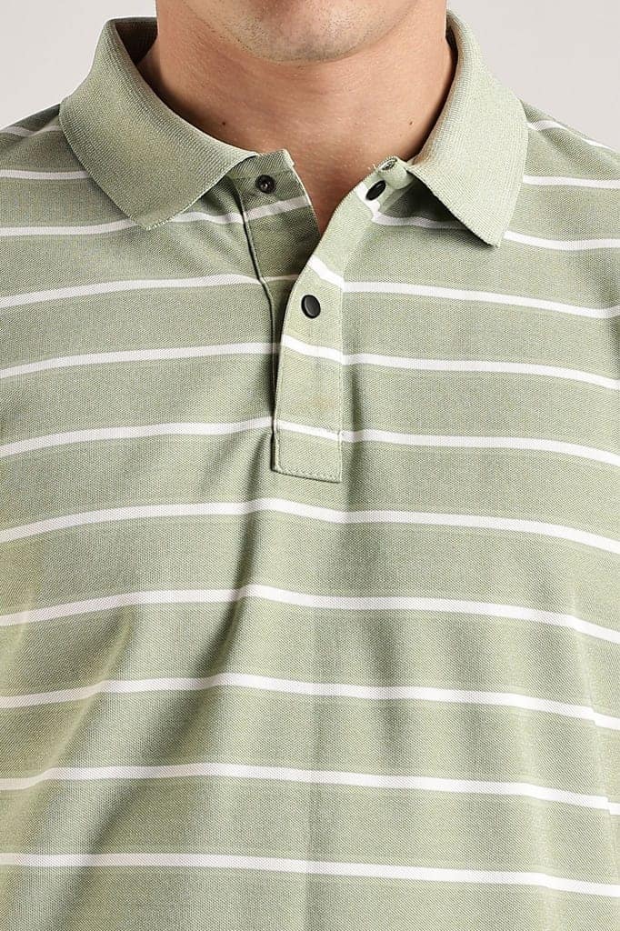 Pollycotton Light Green Striped Polo view 7
