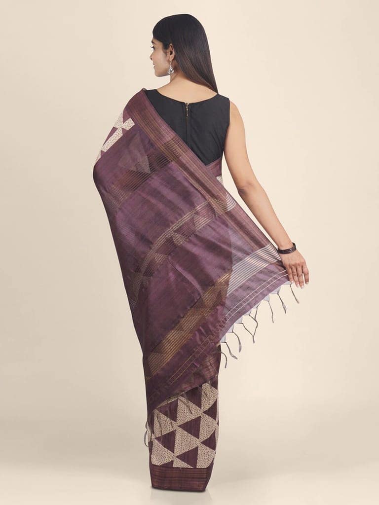 Alluring Mauve Block Printed Khadi Saree view 2