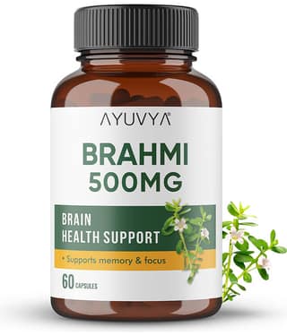 Ayuvya Brahmi Capsules 500mg Pure Extract Memory Booster, Focus Enhancer, Stress Relief & Sleep Aid 60 Capsules (Pack of 2)