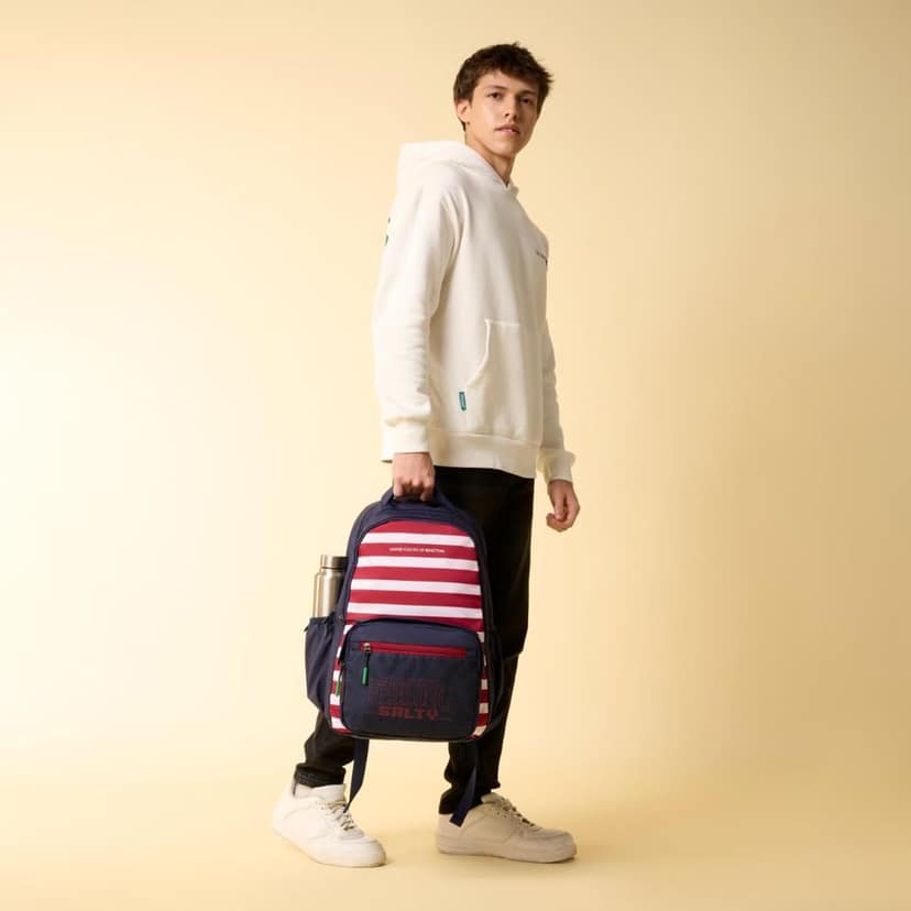 United Colors of Benetton Unisex High-School Backpack CIPHER | Printed High School Bag with 3 Compartments, Airmesh Padding | Backpack for School Girls and Boys | 27L Capacity view 2