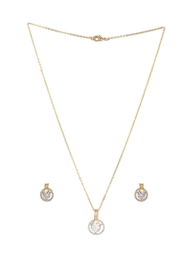 Gold Toned Solitaire AD Studded Minimal Locket Jewellery Set view 5