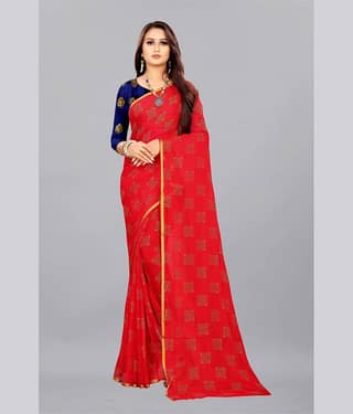Rhey Chiffon Printed Saree With Unstitched Blouse Piece ( White )