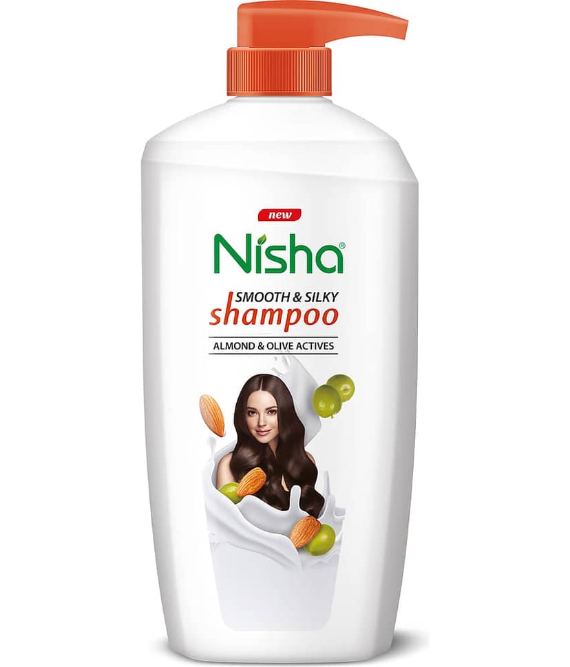 Nisha Smooth & Silky Shampoo for Women Men 650ml, Almond & Olive Actives Shampoo for Naturally Soft Silky Hair