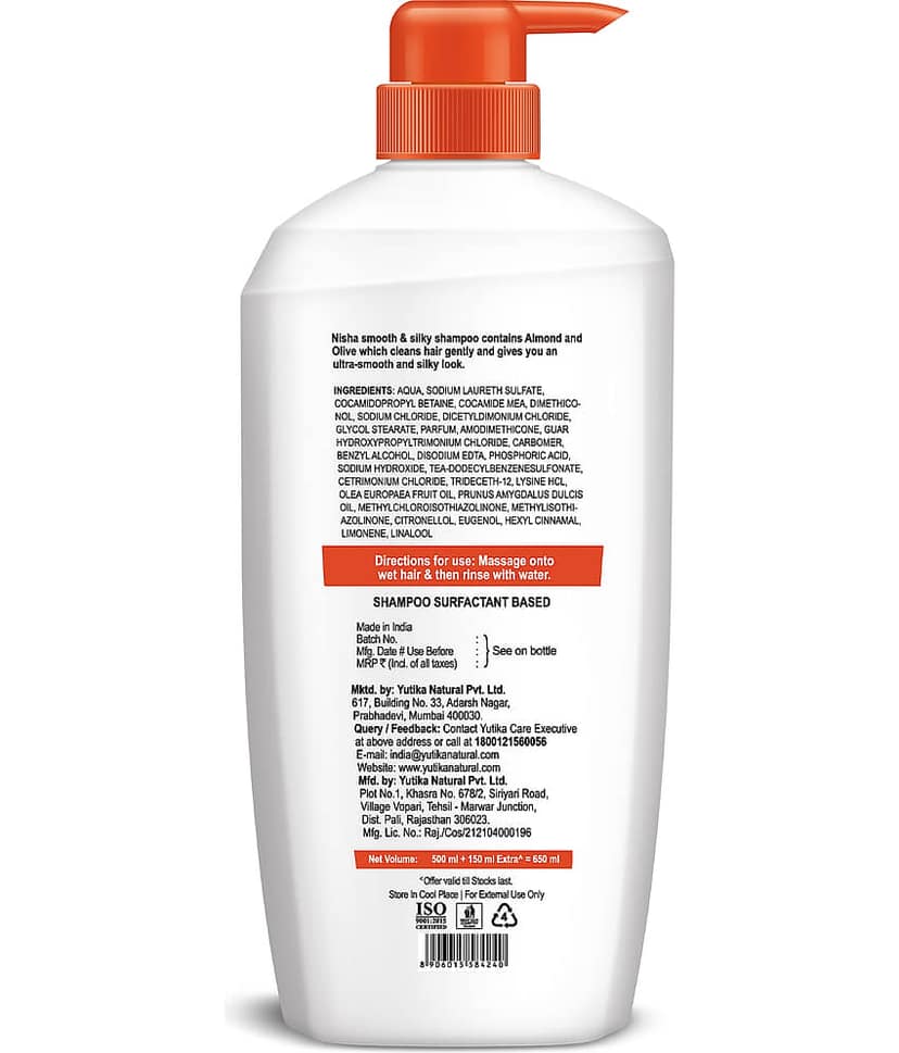 Nisha Smooth & Silky Shampoo for Women Men 650ml, Almond & Olive Actives Shampoo for Naturally Soft Silky Hair view 2