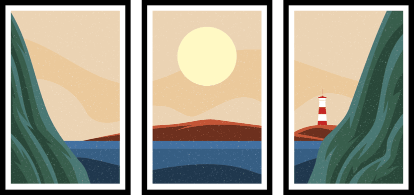 OCEAN VIEW 3 PIECE FRAME 48in X 24in WITH BLACK FRAME view 2