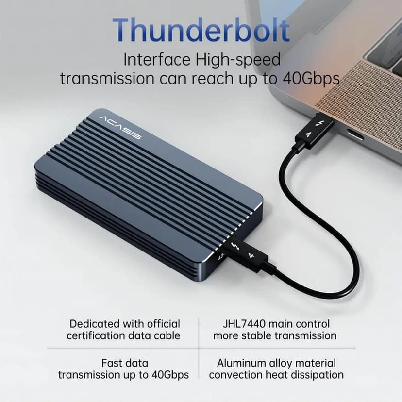 ACASIS 40Gbps M.2 NVMe SSD Enclosure, Tool Free Installation, Compatible with Thunderbolt 4/3/USB4, Support M-Key/B+M 2280 Size, for M1/M2 Pro/Max view 5