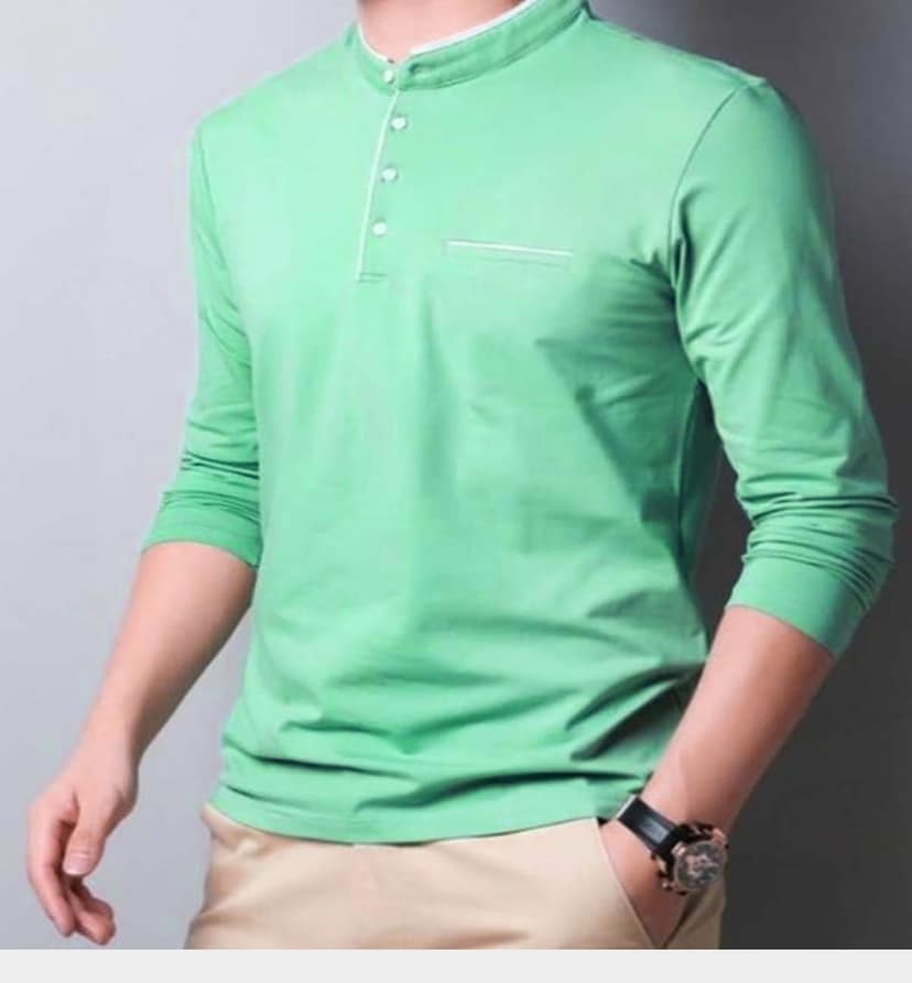 Basonti Mandarin Neck Solid Long Sleeve Mens T-Shirt view 2