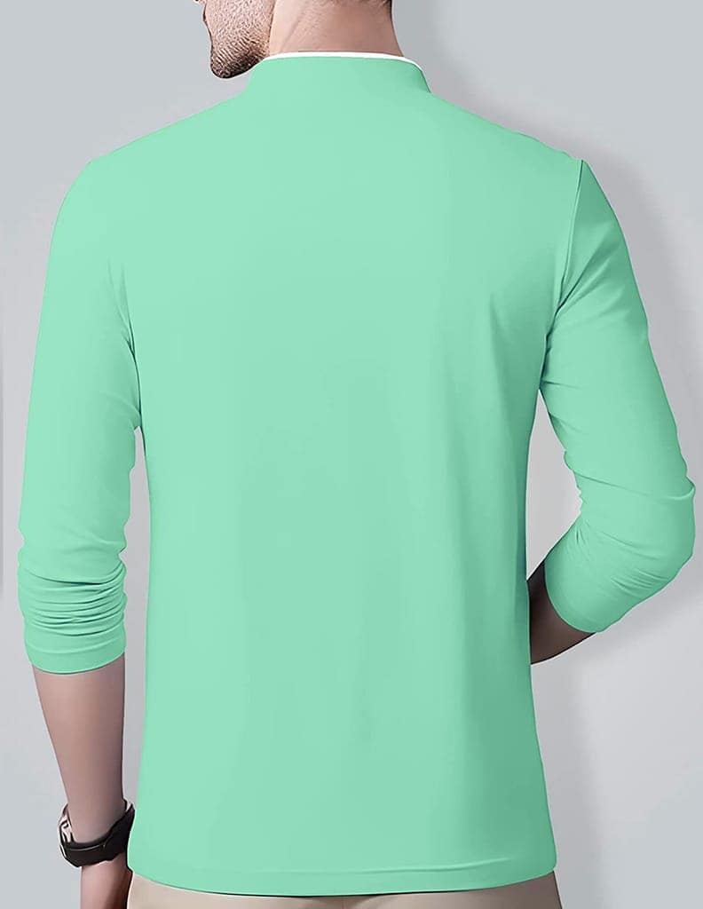 Basonti Mandarin Neck Solid Long Sleeve Mens T-Shirt view 3