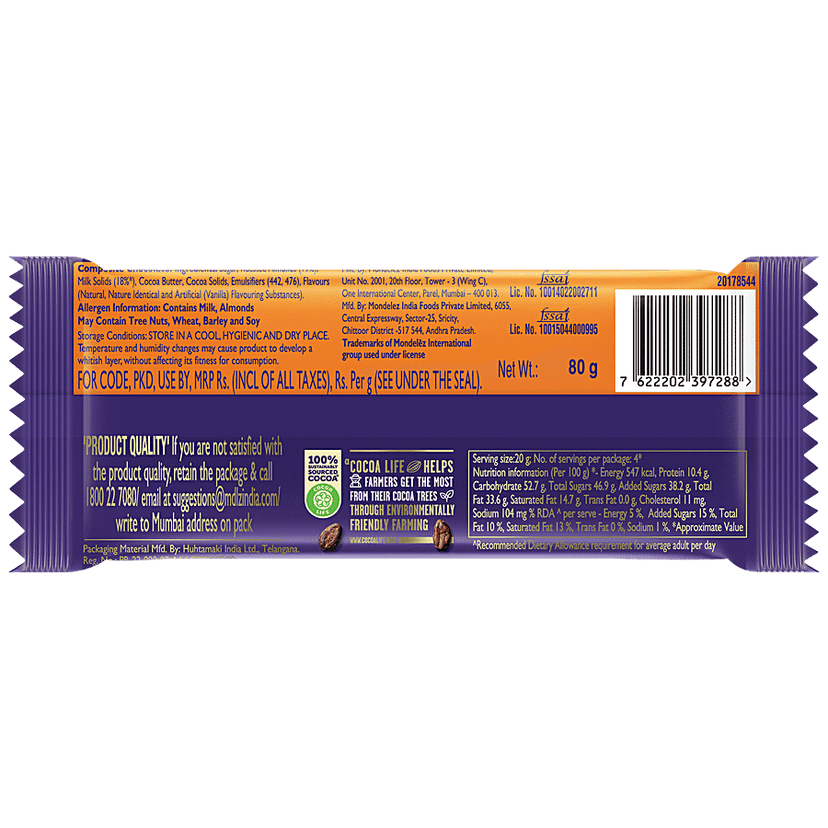 Cadbury Dairy Milk Roast Almond Chocolate Bar, 80 G view 3