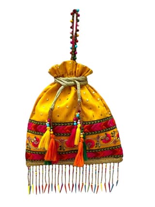 ART BY CHAITASI Embellished Designer Potli Bag with Protective Box, Handbag, Wristlets, Clutch for Women, Girls with Handmade Embroidery, Sequin, Beads Work for Parties, Weddings