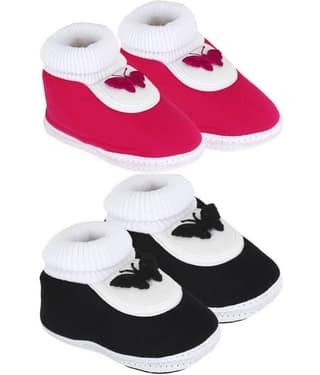 Neska Moda Pack Of 2 Baby Infant Soft Black and Pink Booties/Shoes For 0 To 12 Months