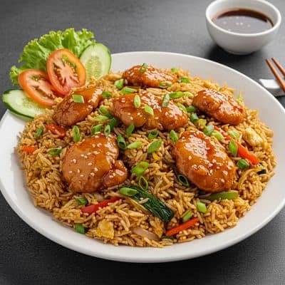 Triple Chicken Schezwan Fried Rice