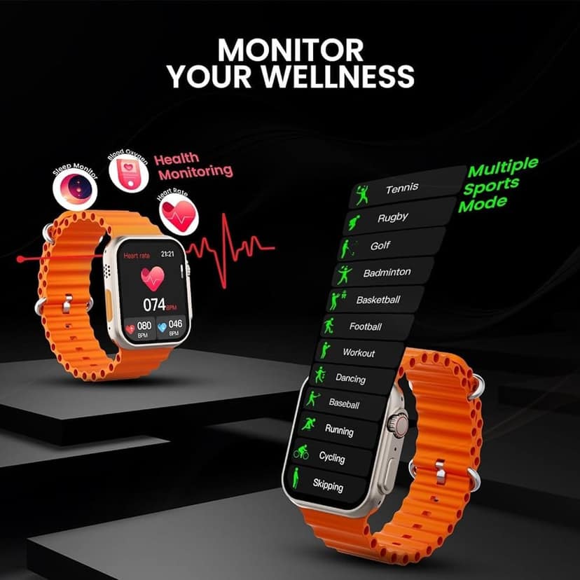 T800 Ultra Smart Watch with Beautiful Strap, Bluetooth Calling Smart Watch, 1.99" Touch Display with Fitness & Outdoor, Health & Medical Tracker, 8 Unique UI Interactions (Orange) view 6
