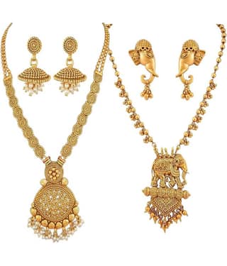 YouBella Jewellery Sets for Women Gold Plated Necklace Jewellery Set with Earrings for Girls/Women (Spiral and Bahubali Combo)
