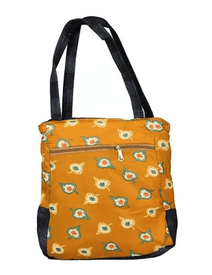 Floral Print Mustard Yellow Tote Bag with Pom-Pom view 2