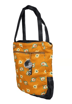Floral Print Mustard Yellow Tote Bag with Pom-Pom view 3