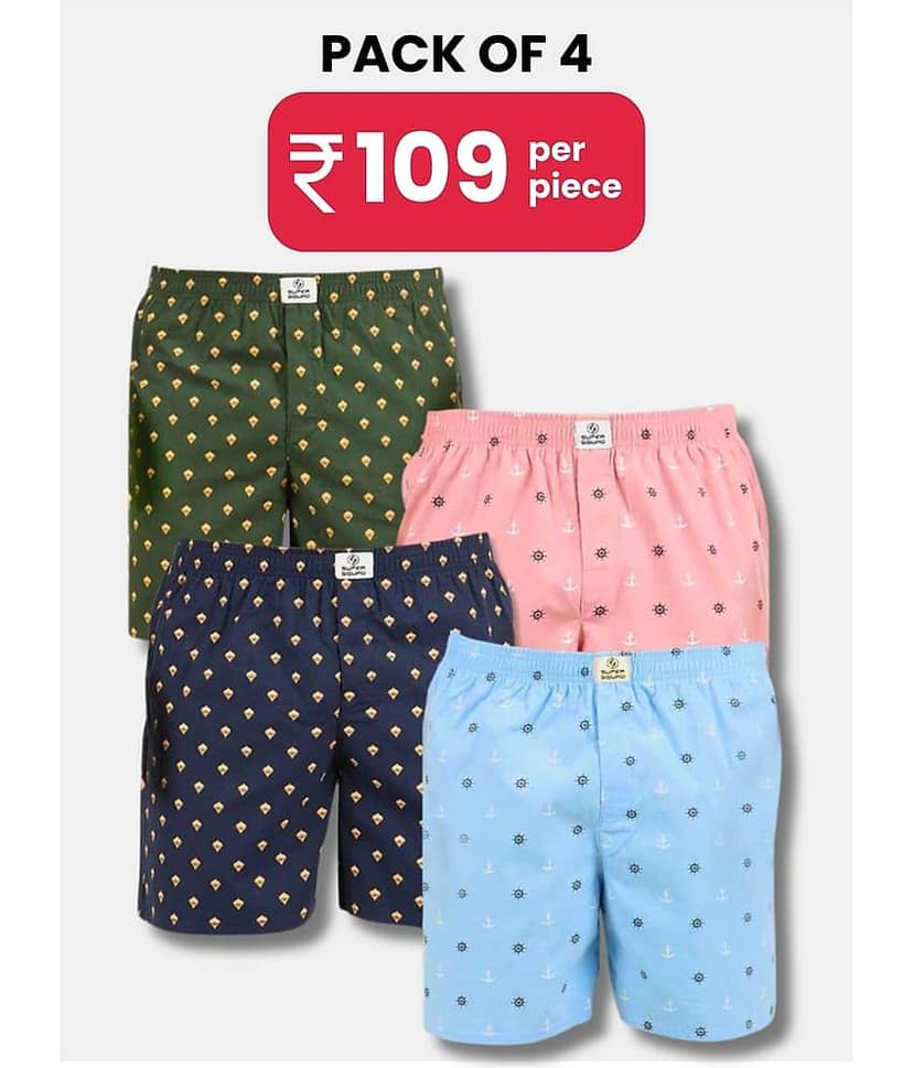 Supersquad Pack of 4 Cotton Boxers For Men's ( Assorted 10 )