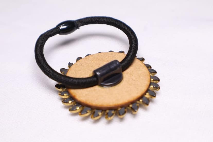 Designer Floral Hair Tie – Red & White Stone Embellished view 2