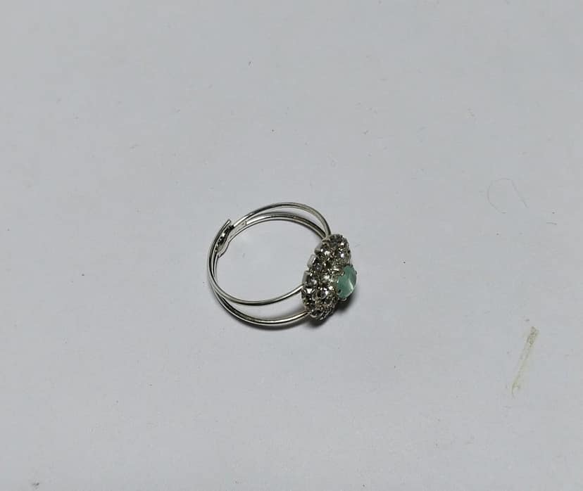 Elegant Silver Plated Adjustable Ring with Aquamarine Rhinestone view 2
