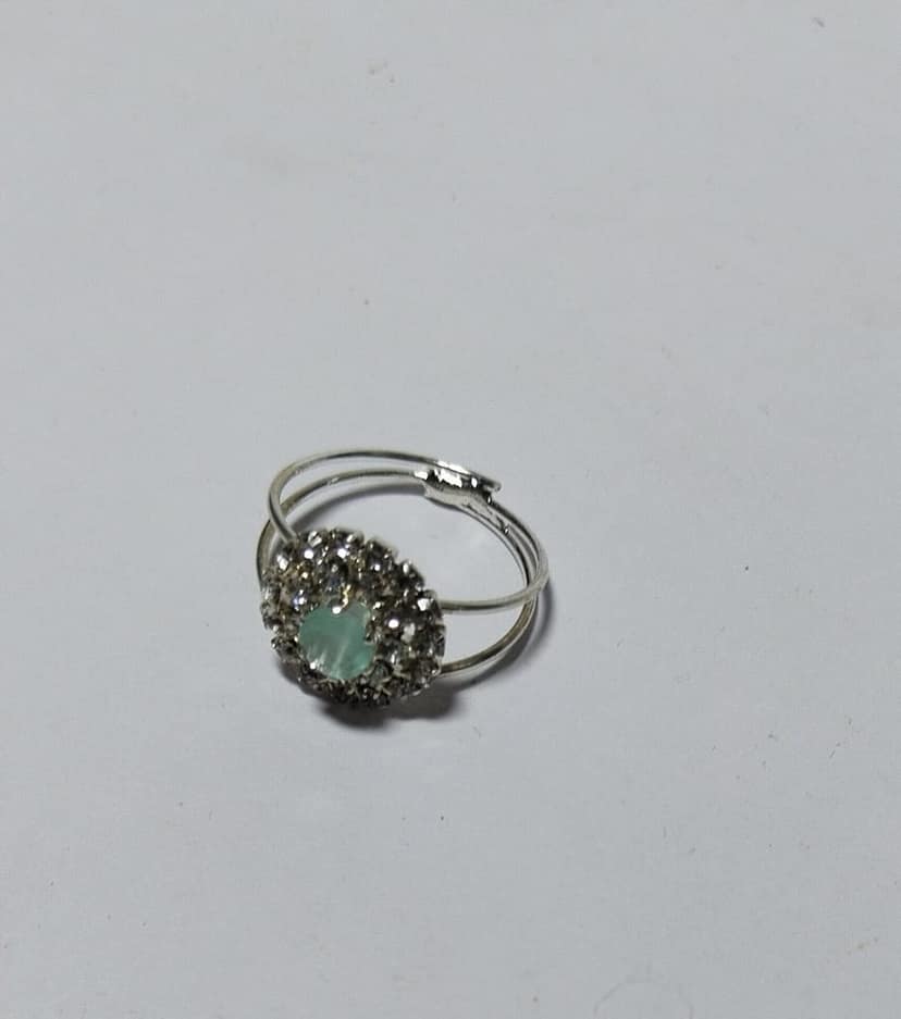 Elegant Silver Plated Adjustable Ring with Aquamarine Rhinestone view 3