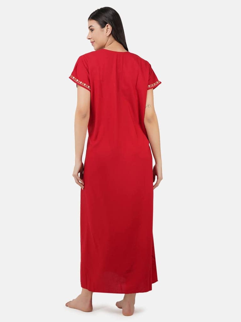 KOI SLEEPWEAR Premium Women Embroidery Night Gown Lizzybizzy Cotton Nighty Maxi view 3