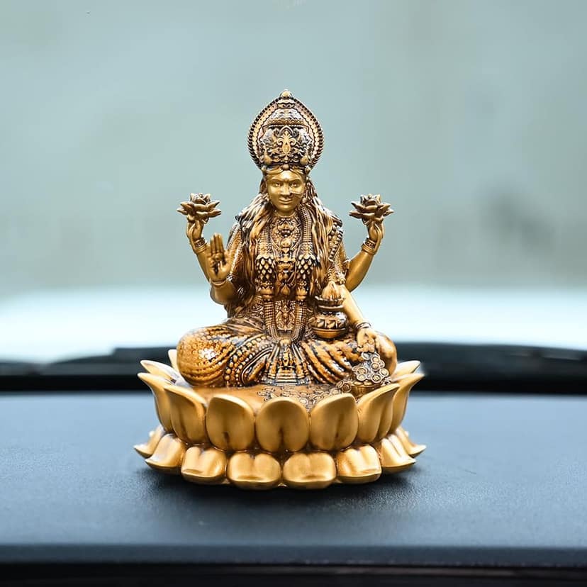 Artarium Maa Laxmi Statue Lakshmi Devi Idol Figurine Lakshmi MATA Murti Maa Idol for Car Dashboard Temple Pooja Room Diwali Decoration (Lotus Laxmi 4 inch) view 2