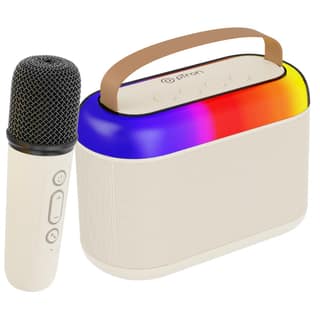 pTron Newly Launched Fusion Joy 20W Bluetooth Speaker with Wireless Karaoke Mic, 6Hrs Playtime, Vivid RGB Lights, Voice Effects, Multi-Play Modes BT5.3/TF Card & Type-C Charging Port (Light Cream) pTron Newly Launched Fusion Joy 20W Bluetooth Speaker wit