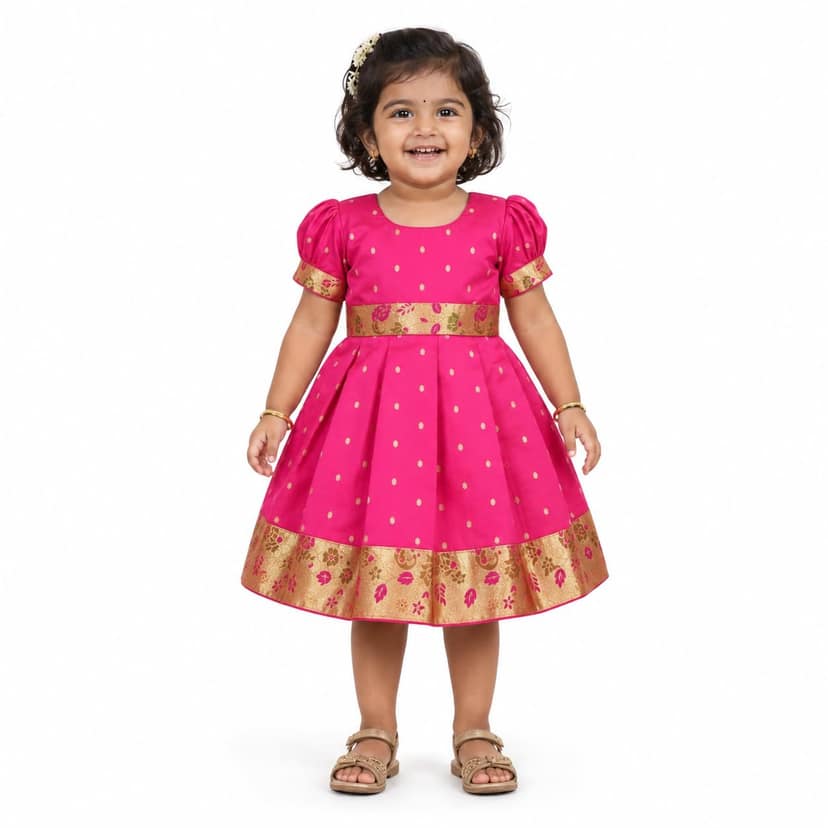 luster Frock taffata-Paithani Age (0 to 5) (6-12 Months, Peach)