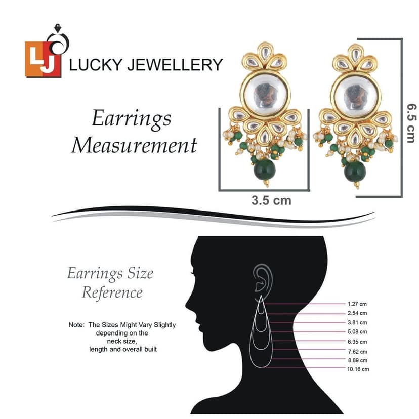 LUCKY JEWELLERY Back Meenakari 18k Gold Plated Green Color Tika Earring Combo Uncut Big Faux Kundan Choker Necklace set view 8