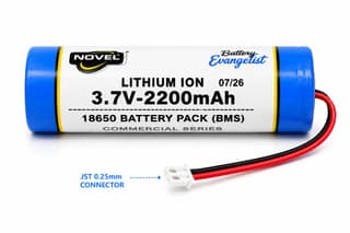 NOVEL 3.7V 18650 BMS LITHIUM ION BATTERY WITH JST 1.25mm PIN - 2200mAh