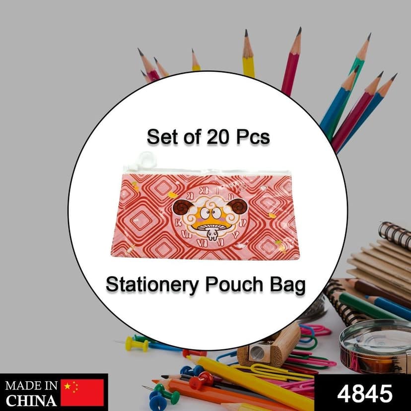20 Pc Red Printed Pouch For Carrying Stationary Stuffs And All By The Students. view 2