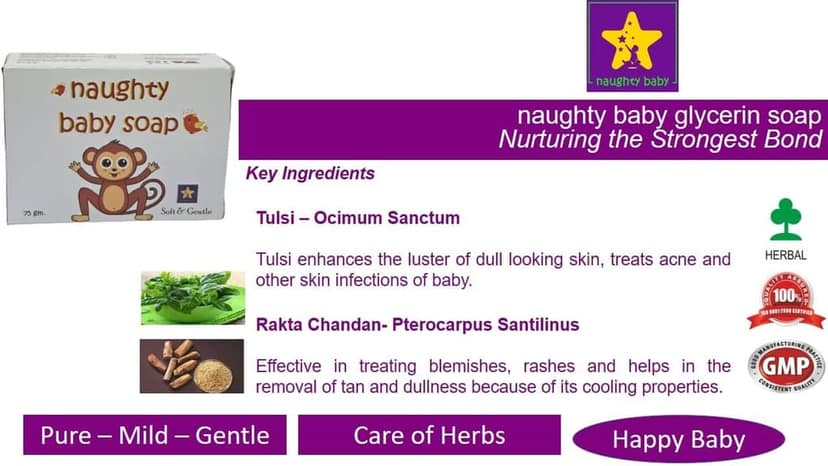 naughty baby soft & gentle beetroot baby soap bar with Badam Oil and Rakhta Chandan. Pack of 3x75 gm view 8