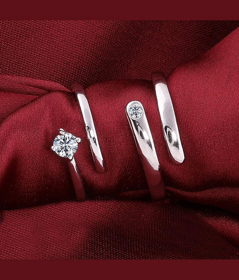Silverplated Amazing Solitaire His and Her Adjustable proposal couple ring For Men And Women Jewellery view 2