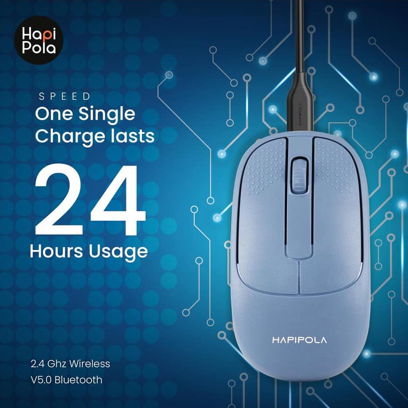 HAPIPOLA Speed Rechargeable Mouse,Wireless Bluetooth Rechargeable Mouse,Portable Lightweight 2.4G 1600 DPI Plug-and-Play Optical Mouse,Compatible with iPad/Laptop/PC/Mac/Windows view 3