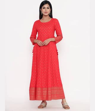 Kbz - Red Rayon Women's Flared Kurti ( )