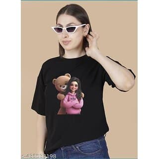 Wexam Style Women Black Printed Round Neck Short Sleeve Top