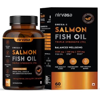 Nirvasa Triple Strength Omega-3 Salmon Fish Oil Softgels 1250mg with 560mg EPA and 400mg DHA for Heart, Brain and Eye Health - 60 Capsules, Pack of 1