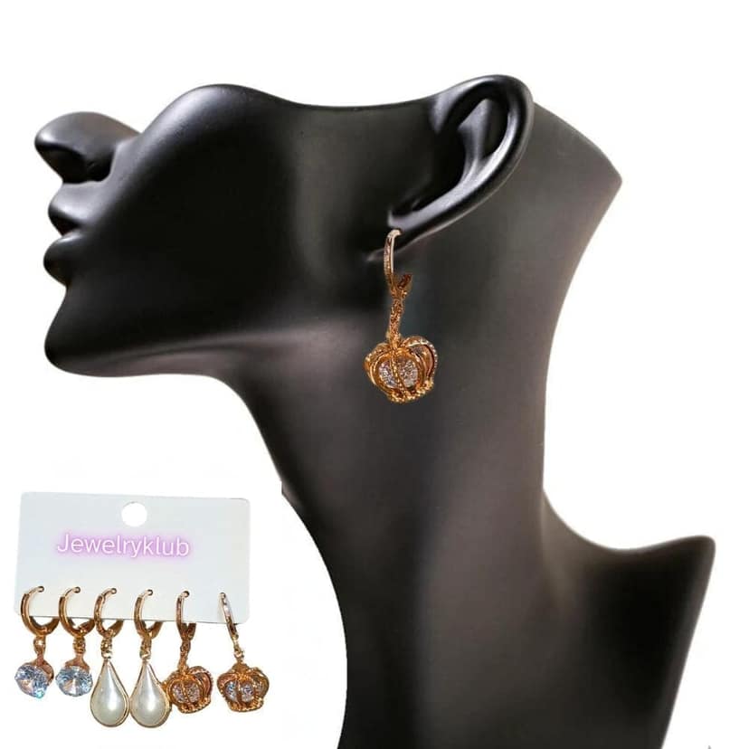 Jewelryklub Combo Of 3 Pairs Rose Gold Plated Zircon Studded AD Earrings For Girls Women Design 6 view 4
